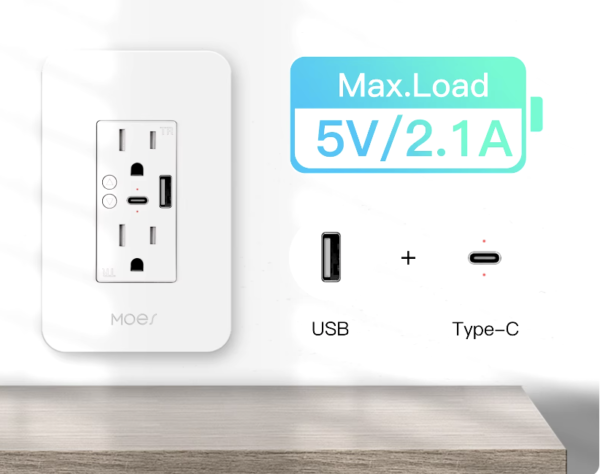 Toma de corriente inteligente WiFi de pared con enchufe de doble salida USB y tipo C, compatible con Alexa y Google Home